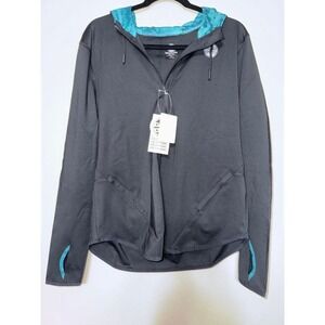 Girls With Guns Black Athletic Zip Hoodie Jacket Turquoise Lined Thumbholes XL